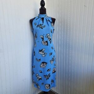 CLOSET LONDON HIGH NECK Sleveless FLORAL Midi DRESS Blue Black Keyhole Sz 10